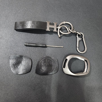 Suzuki Old Key Metal Alloy Leather Keycase with Holder & Rope Chain