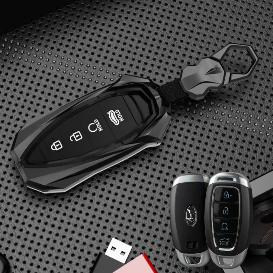 Hyundai Verna/i20 4 Button Keyless Push Button Key Premium Batman Metal Alloy Keycase with Holder & Rope Chain