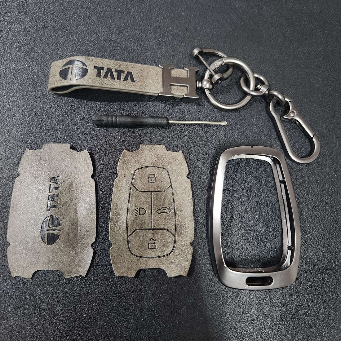Tata Harrier/Nexon/Safari/Altroz New Key Luxury Metal Alloy Leather Keycase with Holder & Rope Chain