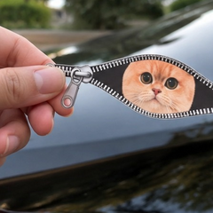 3D Car Zipper Cat Sticker 2 Pcs Set