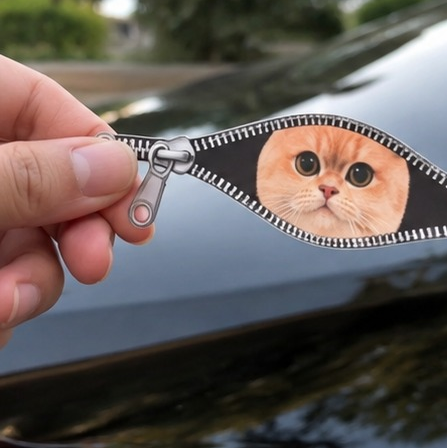 3D Car Zipper Cat Sticker 2 Pcs Set