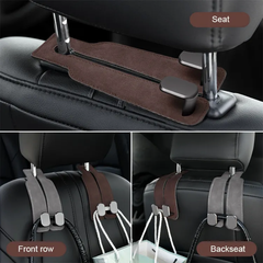 2 Pcs Set Suede Metal Car Headrest Double Hook Set