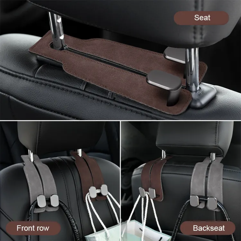 2 Pcs Set Suede Metal Car Headrest Double Hook Set