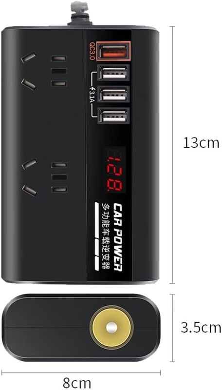 200W On-Board Power Inverter 12/24DC to 110-220V On-Board Inverter 4 USB Ports, with Switch and LED Display