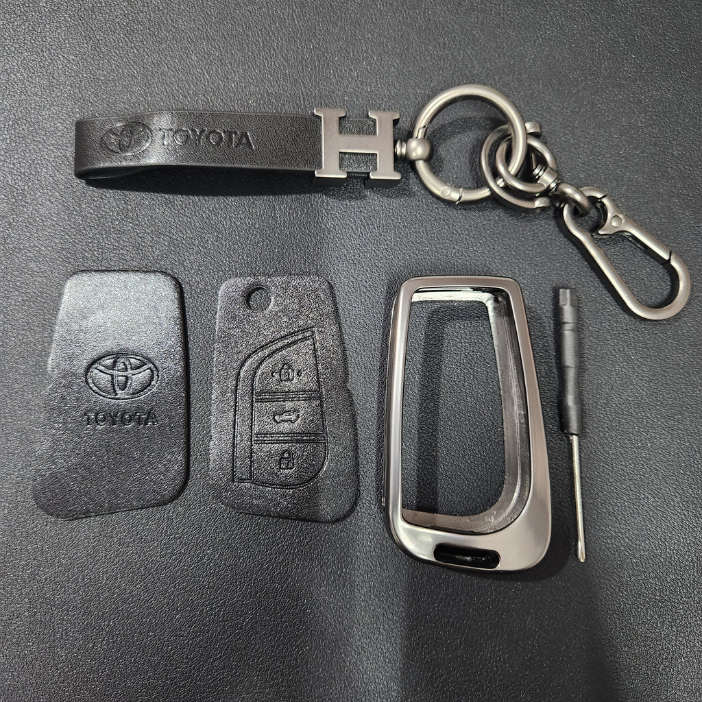 Innova/Fortuner Flip Key Metal Alloy Leather Keycase with Holder & Rope Chain