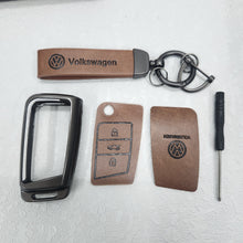 Load image into Gallery viewer, Volkswagen New Flip Key Metal Alloy Leather Keycase with Holder &amp; Rope Chain