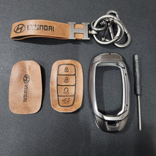 Load image into Gallery viewer, Hyundai Verna (4 Button) Key Luxury Metal Alloy Leather Keycase with Holder &amp; Rope Chain