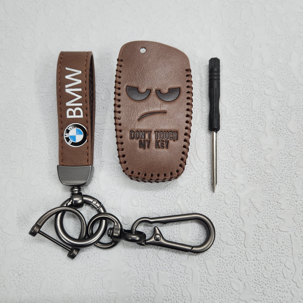 BMW Old Key Luxury Handmade Oilwax Leather Keycase with Logo, Caption, Hook, and Chain