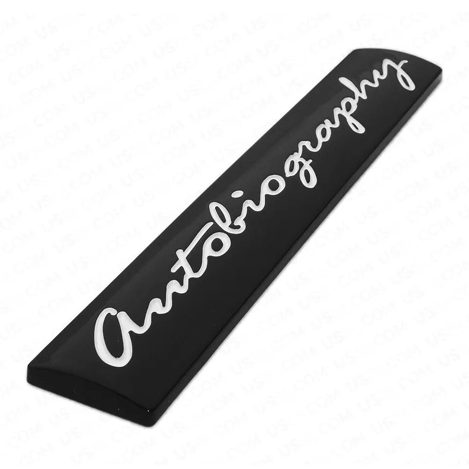 3D Autobiography Logo Metal Sticker Decal Black/White (11 x 2 cm)
