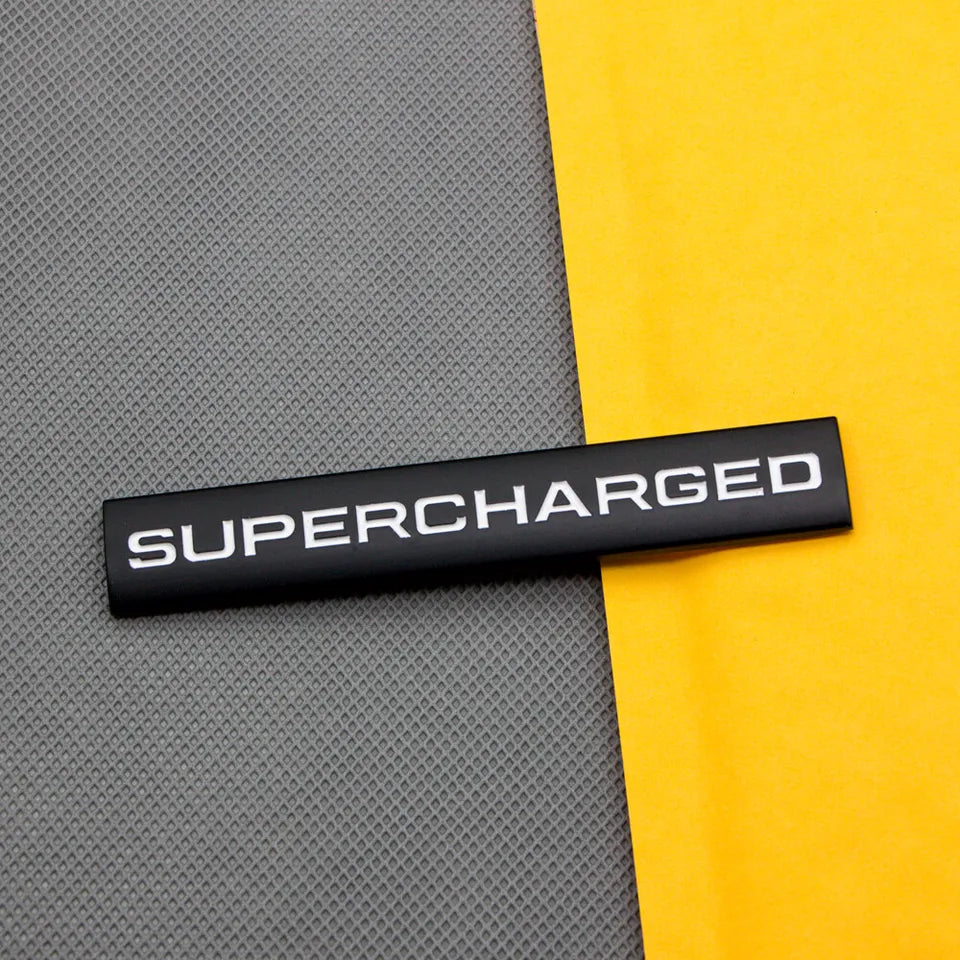 3D Supercharged Logo Metal Sticker Decal Black/White (11 x 2 cm)