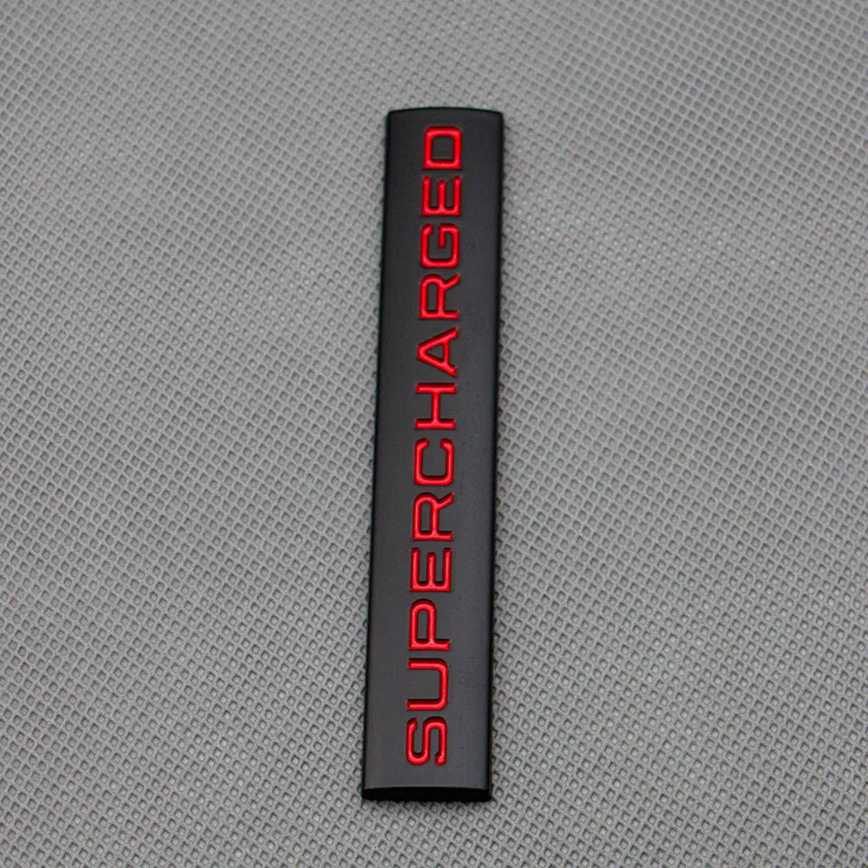 3D Supercharged Logo Metal Sticker Decal Black/Red (11 x 2 cm)