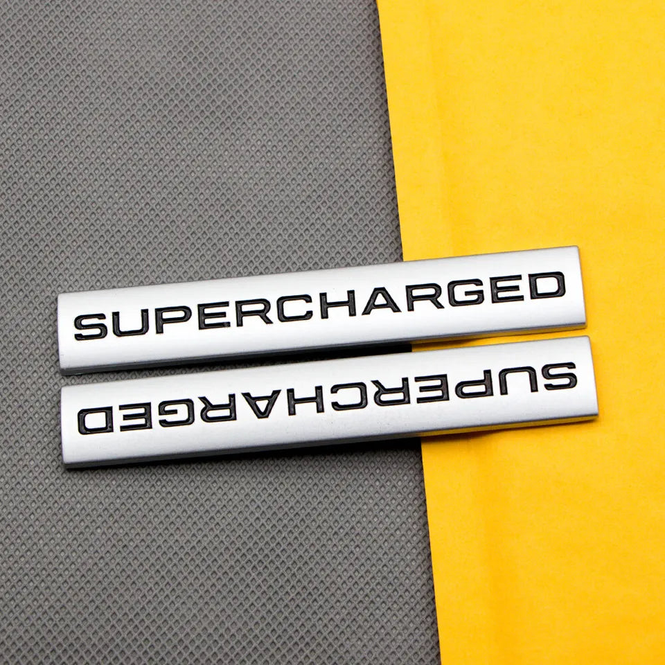 3D Supercharged Logo Metal Sticker Decal Grey/Black (11 x 2 cm)