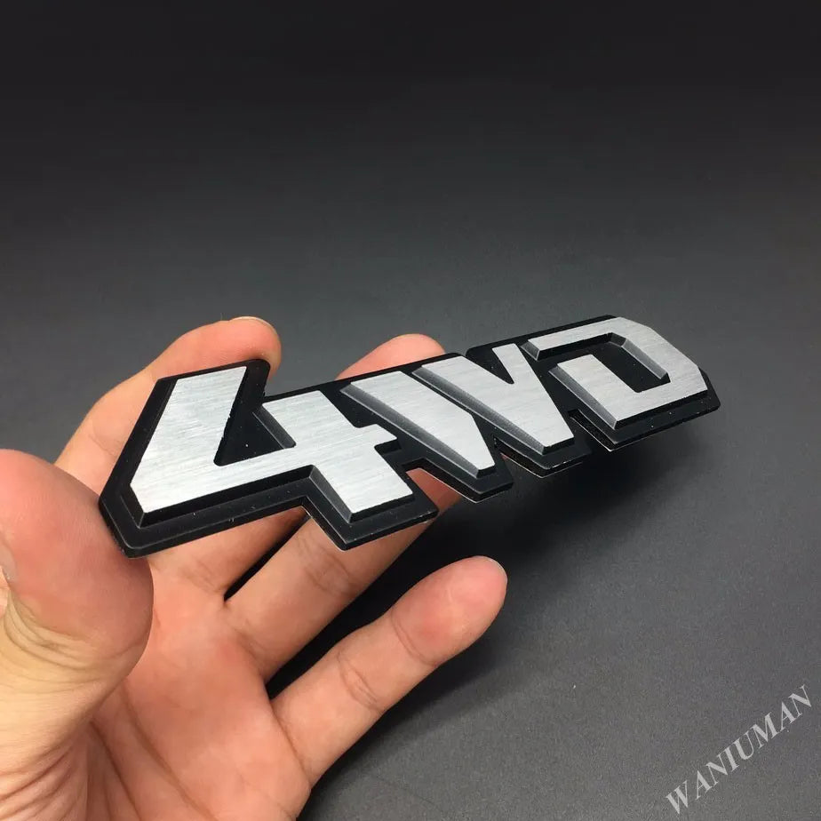 3D 4WD Metal Sticker Decal Grey (14x4.5 cm)
