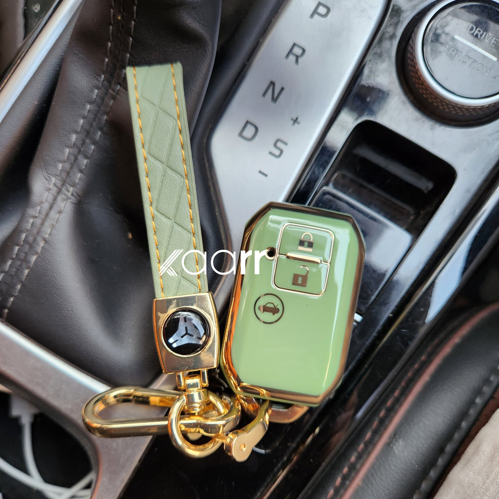 Suzuki 3 Button Key 2.0 (Baleno, Brezza, S Cross, Swift, Ignis) Premium TPU Leather Keycase with Holder & Rope Chain