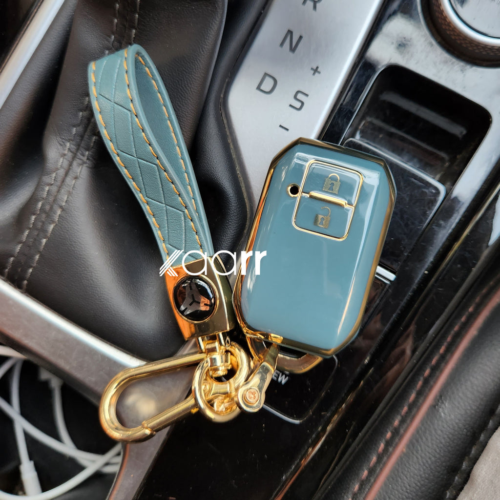 Suzuki 2 Button Key 2.0 (Baleno, Brezza, S Cross, Swift, Ignis) Premium TPU Leather Keycase with Holder & Rope Chain