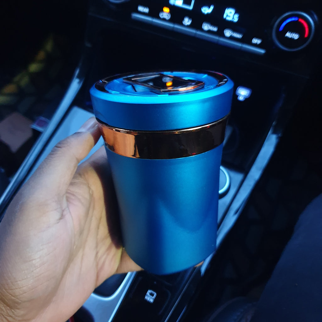 Cup Holder Round Ashtray with Lighter & Blue Light (12 x 8.5 cm)