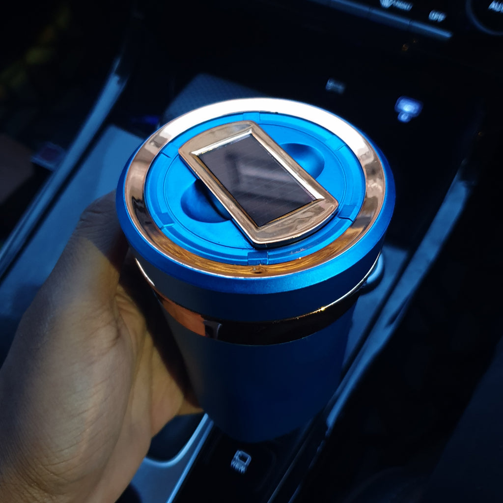 Cup Holder Round Ashtray with Lighter & Blue Light (12 x 8.5 cm)