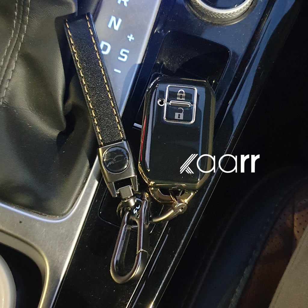 Suzuki 2 Button Key 2.0 (Baleno, Brezza, S Cross, Swift, Ignis) Premium TPU Leather Keycase with Holder & Rope Chain