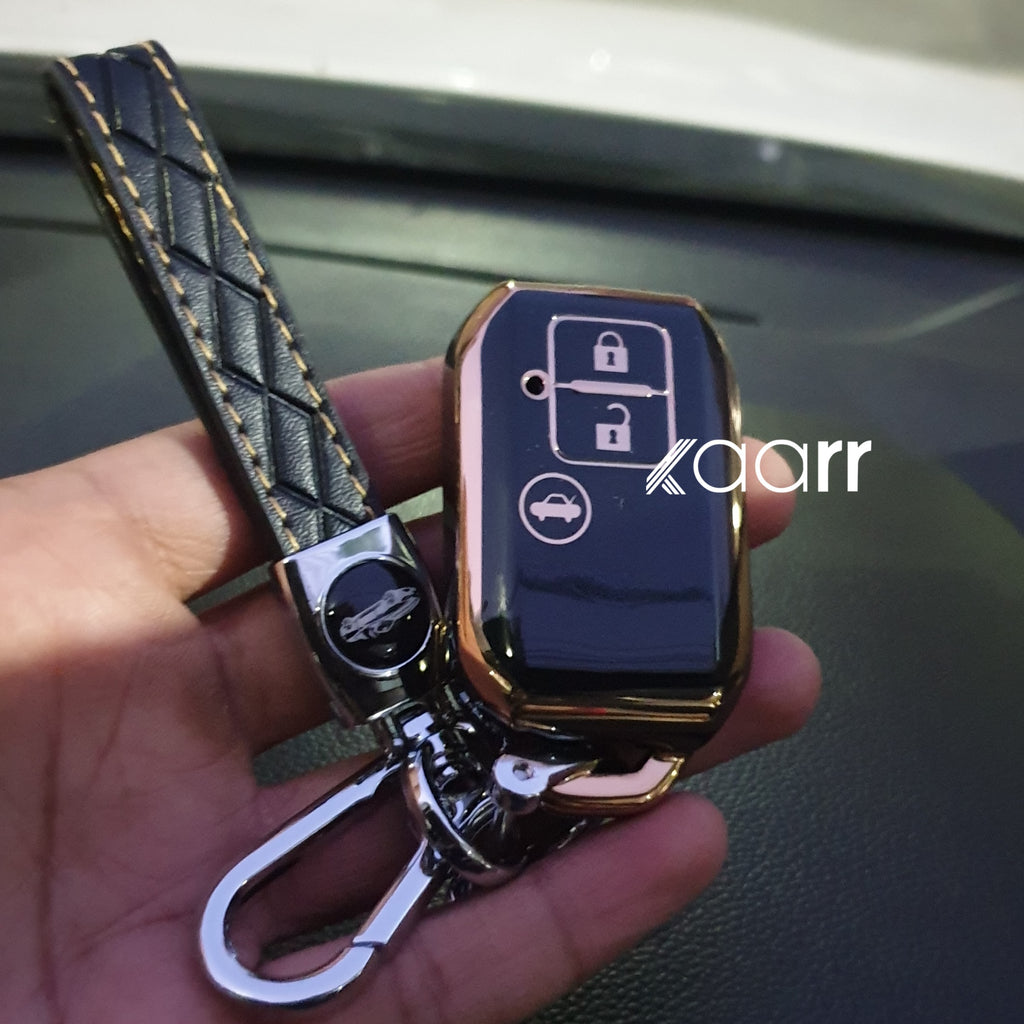 Suzuki 3 Button Key 2.0 (Baleno, Brezza, S Cross, Swift, Ignis) Premium TPU Leather Keycase with Holder & Rope Chain