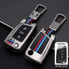 Skoda New FLip Key Premium Metal Alloy Keycase with Holder & Rope Chain