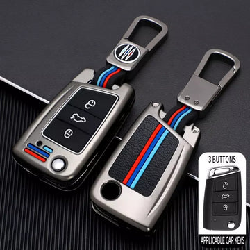 Skoda New FLip Key Premium Metal Alloy Keycase with Holder & Rope Chain