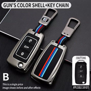 Skoda Old FLip Key Premium Metal Alloy Keycase with Holder & Rope Chain